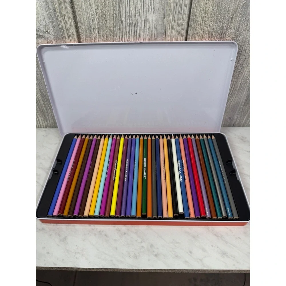 Mondo Llama 72 Count Colored Pencils Set in Orange Metal Storage Tin Case